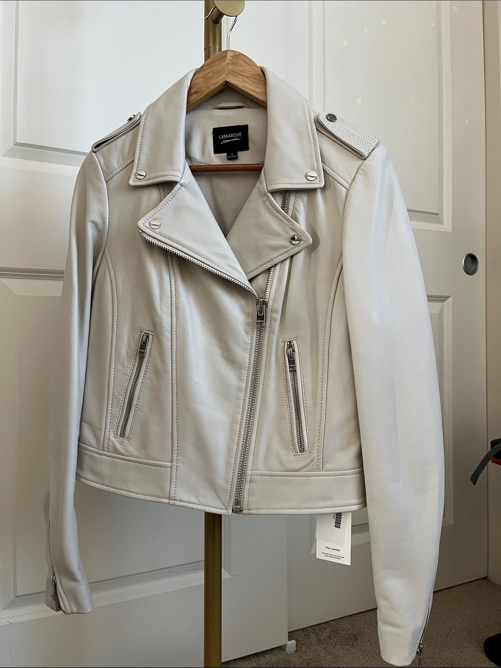 Lamarque Soft Cream Leather Moto Jacket